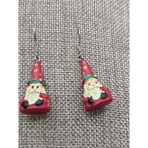 Vintage Christmas Gnome Earrings Red Santa Claus Flat Bottom